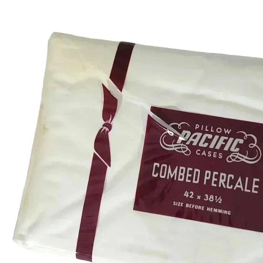 PACIFIC Pillow Cases Beige Combed Percale New Old Stock 42 x 38.5